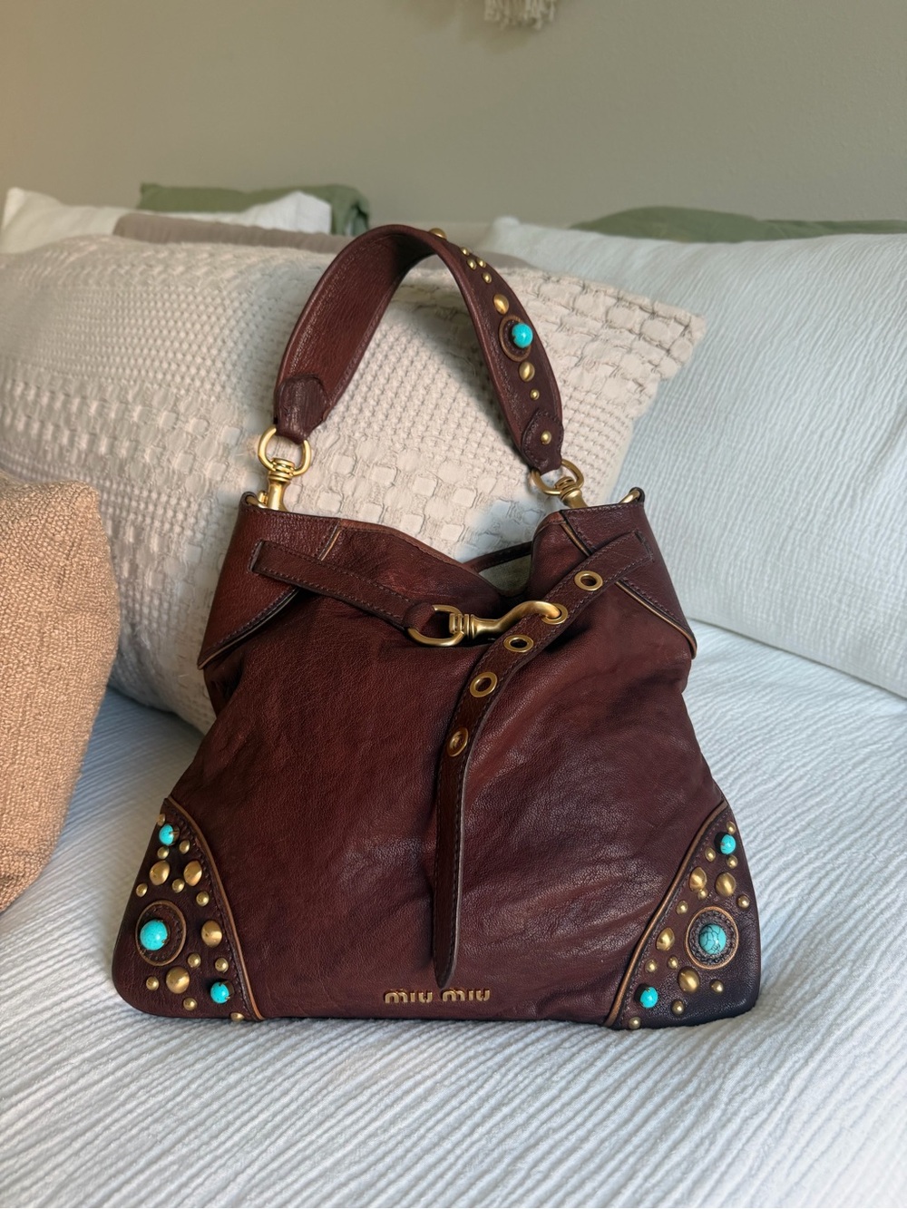 Miu Miu Leather Hobo Shoulder Bag, Authentic w/ COA